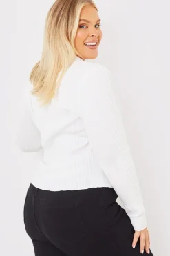In The Style Ribbed CollaFitted Cardigan White