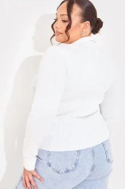 In The Style Ribbed CollaFitted Cardigan White