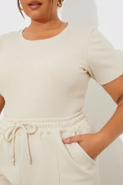 Sale Fits Ribbed Crew Neck Short Sleeve Bodysuit