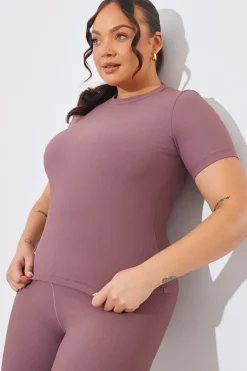 Fits RIBBED CREW NECK SHORT SLEEVE TOP