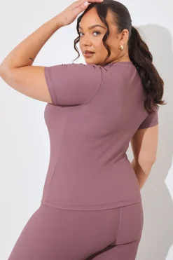 Fits RIBBED CREW NECK SHORT SLEEVE TOP