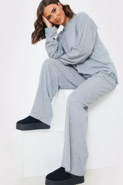 In the Style Ribbed Longsleeve Co Ord Top Grey
