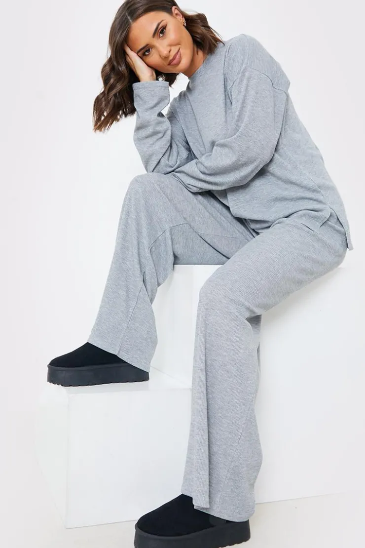 In the Style Ribbed Longsleeve Co Ord Top Grey