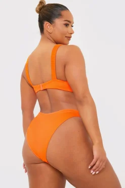 Discount In the Style Ribbed Seamless Boomerang Bikni Bottom Coral