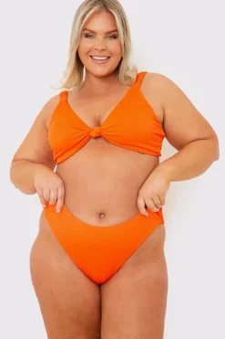 Discount In the Style Ribbed Seamless Boomerang Bikni Bottom Coral