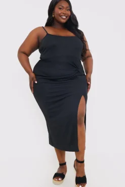 Sale In the Style Ribbed Twist Detail Midi Dress Black