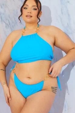 Sale In the Style Ring Detail Bikini Top Aqua