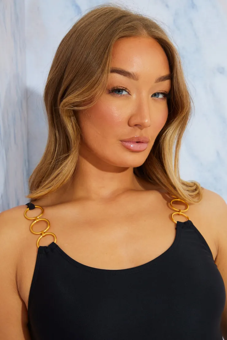 New In the Style Ring Detail Swimsuit Black