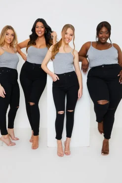 Online In the Style Ripped Knee Wash Stretch Skinny Jeans Black