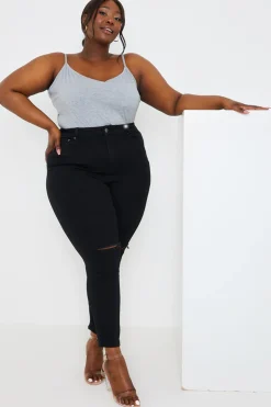 Online In the Style Ripped Knee Wash Stretch Skinny Jeans Black