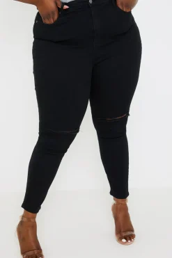 Online In the Style Ripped Knee Wash Stretch Skinny Jeans Black