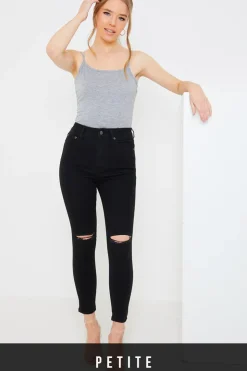 Online In the Style Ripped Knee Wash Stretch Skinny Jeans Black
