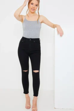 Online In the Style Ripped Knee Wash Stretch Skinny Jeans Black