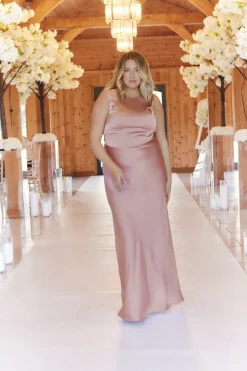 Outlet In The Style Satin Cowl Back Maxi Dress Rose pink