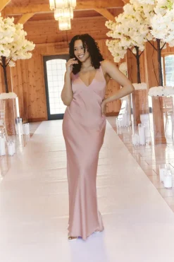 Hot In The Style Satin Twist Back Maxi Dress Rose pink