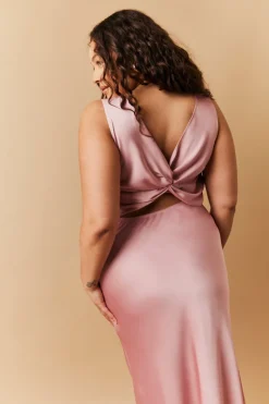 Hot In The Style Satin Twist Back Maxi Dress Rose pink