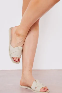 Outlet In The Style Rubberised Criss Cross Flat Sandal Beige