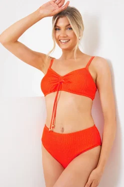 Best In the Style Ruched Front Crinkle Bikini Top Orange