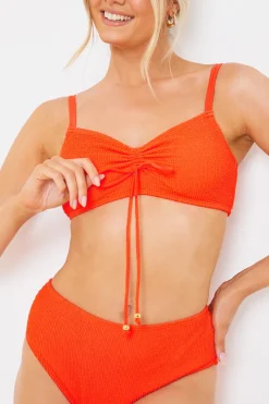 Best In the Style Ruched Front Crinkle Bikini Top Orange