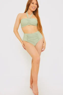 In the Style Ruched Front Detail Halter Neck Bikini Top Sage