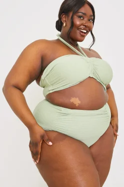 In the Style Ruched Front Detail Halter Neck Bikini Top Sage