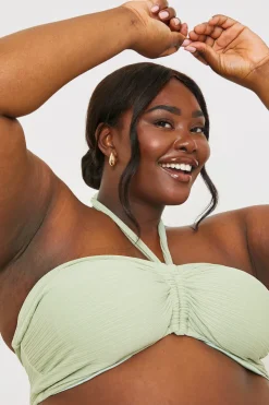 In the Style Ruched Front Detail Halter Neck Bikini Top Sage