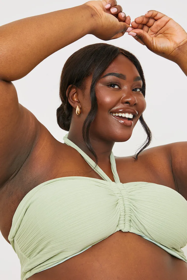 In the Style Ruched Front Detail Halter Neck Bikini Top Sage