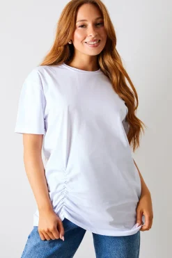 Outlet In The Style Ruched Longline Aysmmetric T-Shirt White