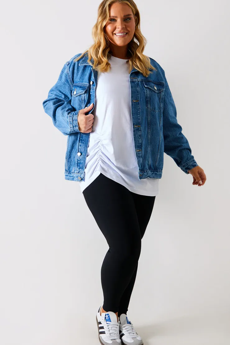 Outlet In The Style Ruched Longline Aysmmetric T-Shirt White