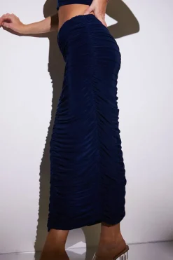 Clearance In the Style Ruched Maxi Skirt Navy