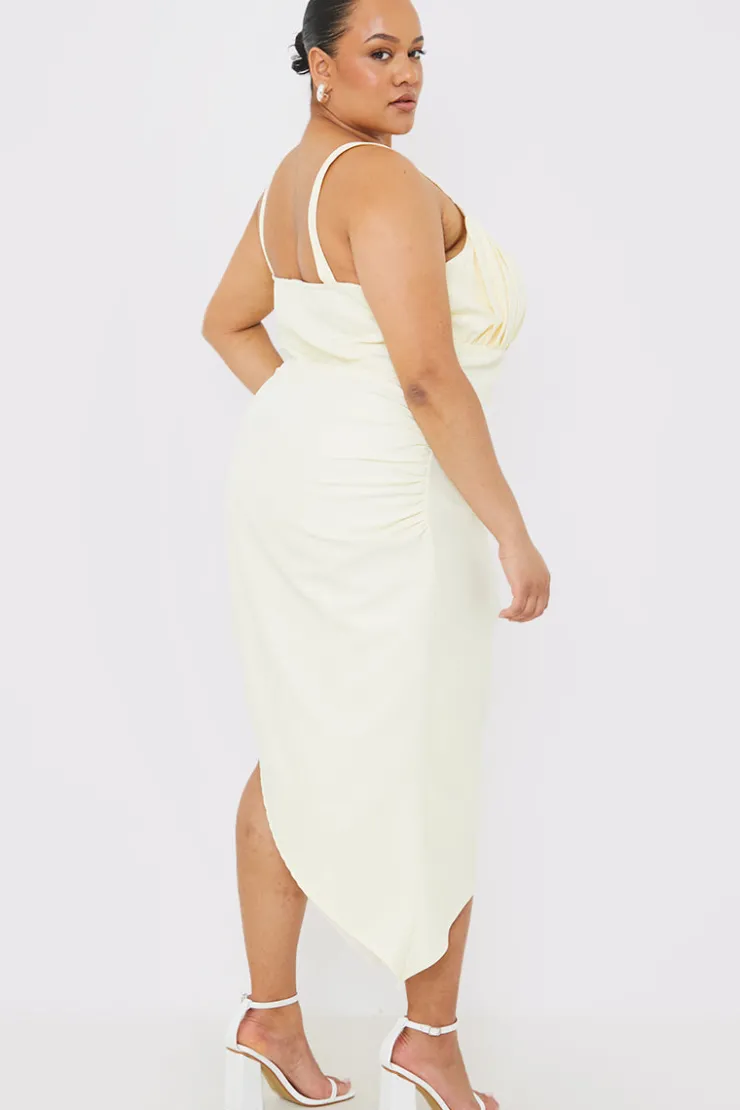 New In the Style Ruched Midi Dress Yellow