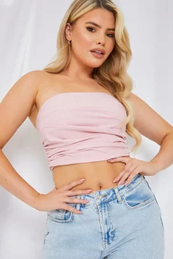 New In the Style Ruched Strapless Corset Top Pink