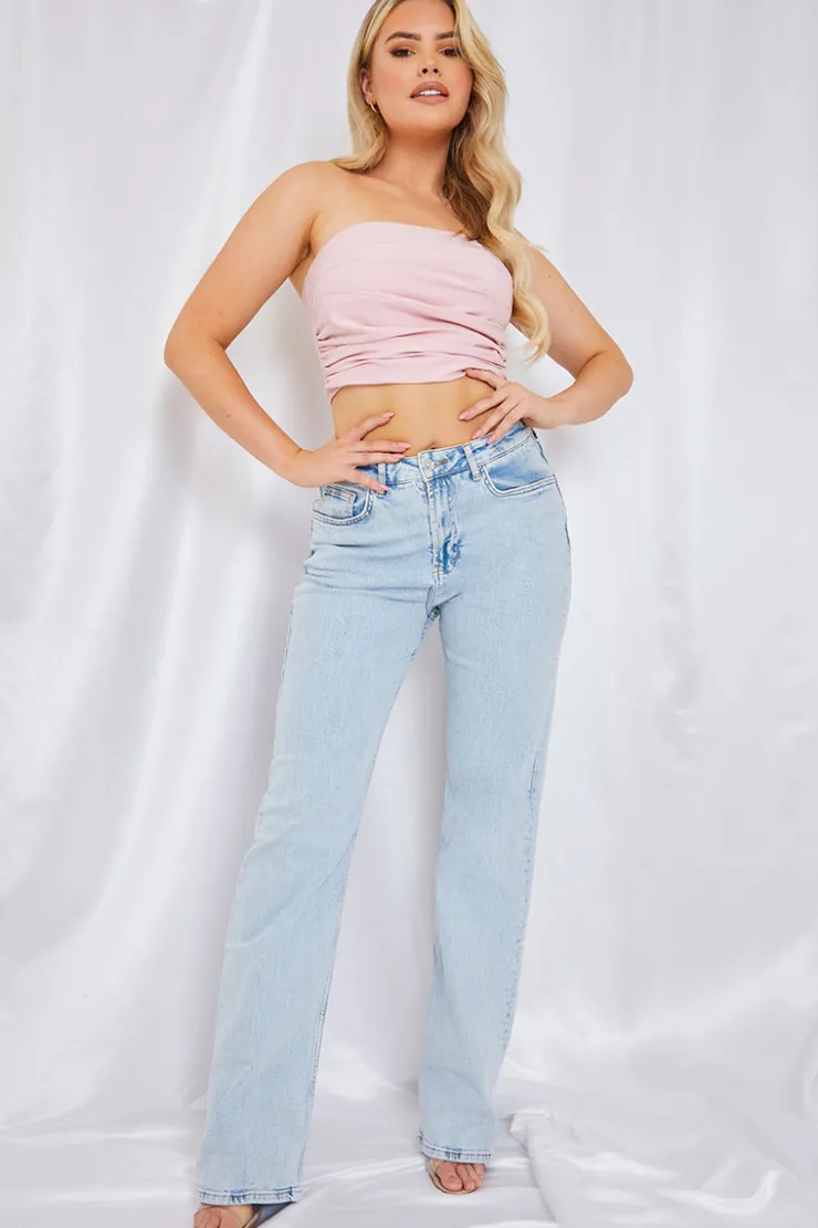 New In the Style Ruched Strapless Corset Top Pink