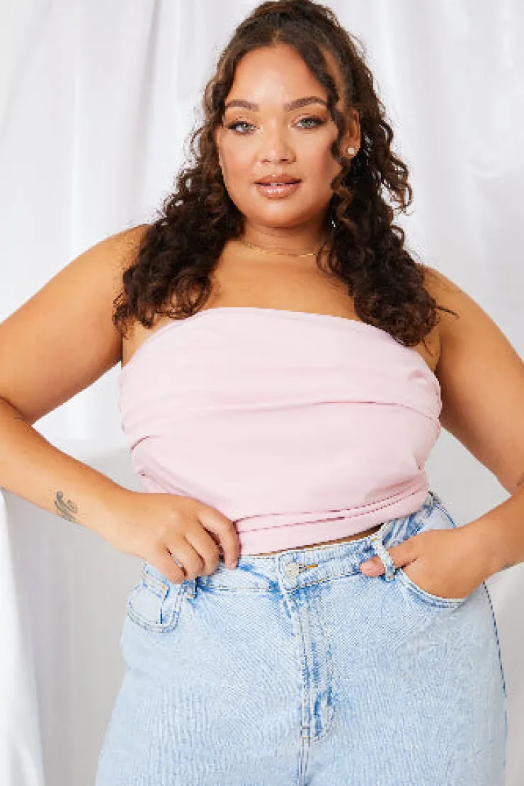 New In the Style Ruched Strapless Corset Top Pink