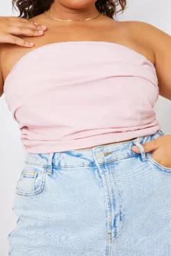 New In the Style Ruched Strapless Corset Top Pink