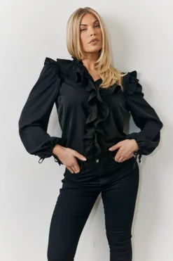 Hot In The Style Ruffle Blouse Black