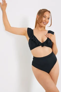 Outlet In The Style Ruffle Neck Bikini Top Black