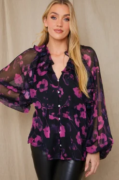 Discount In The Style Ruffle Puff Sleeve Blouse Pink