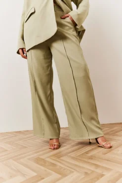 New In The Style Pleated Wide Leg Trouser Sage