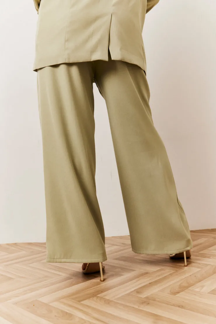 New In The Style Pleated Wide Leg Trouser Sage
