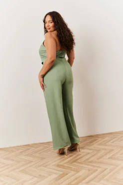 Sale In The Style Tailored Halterneck Waistcoat Wide Leg Jumpsuit Sage