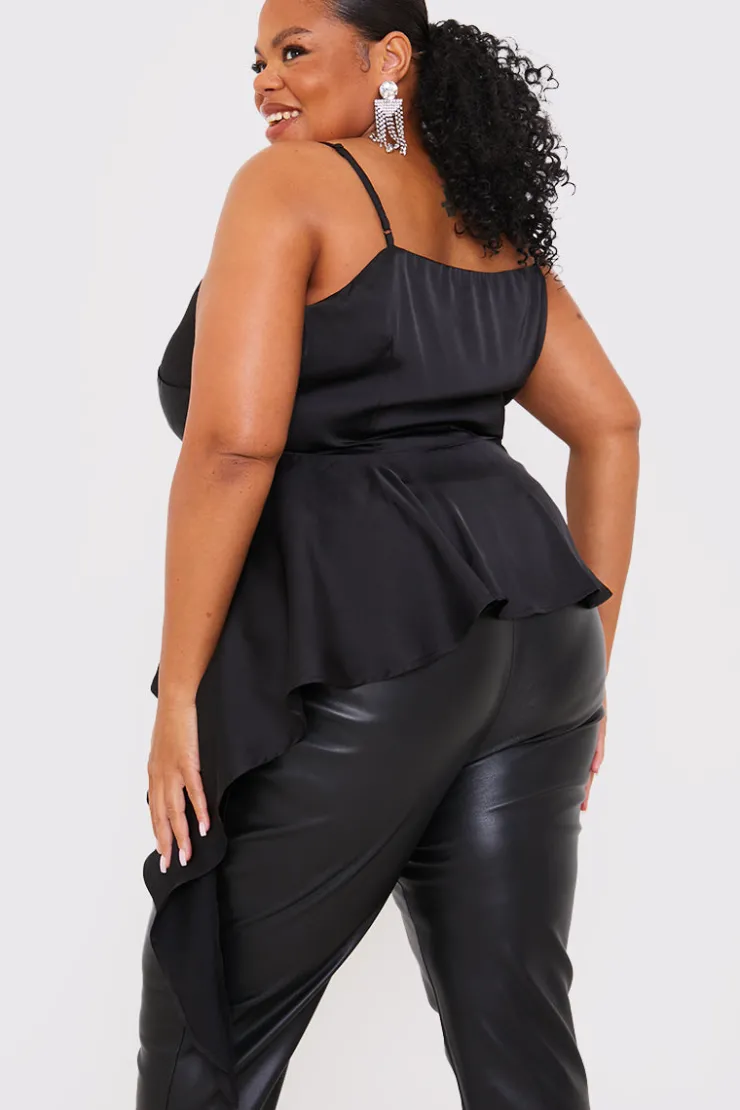 In the Style Satin Asymmetric Cami Top Black