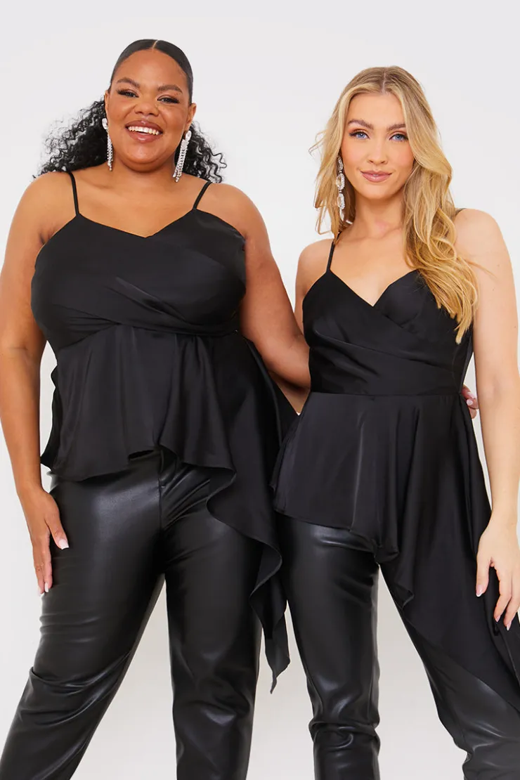 In the Style Satin Asymmetric Cami Top Black