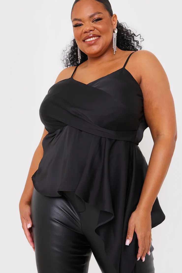 In the Style Satin Asymmetric Cami Top Black