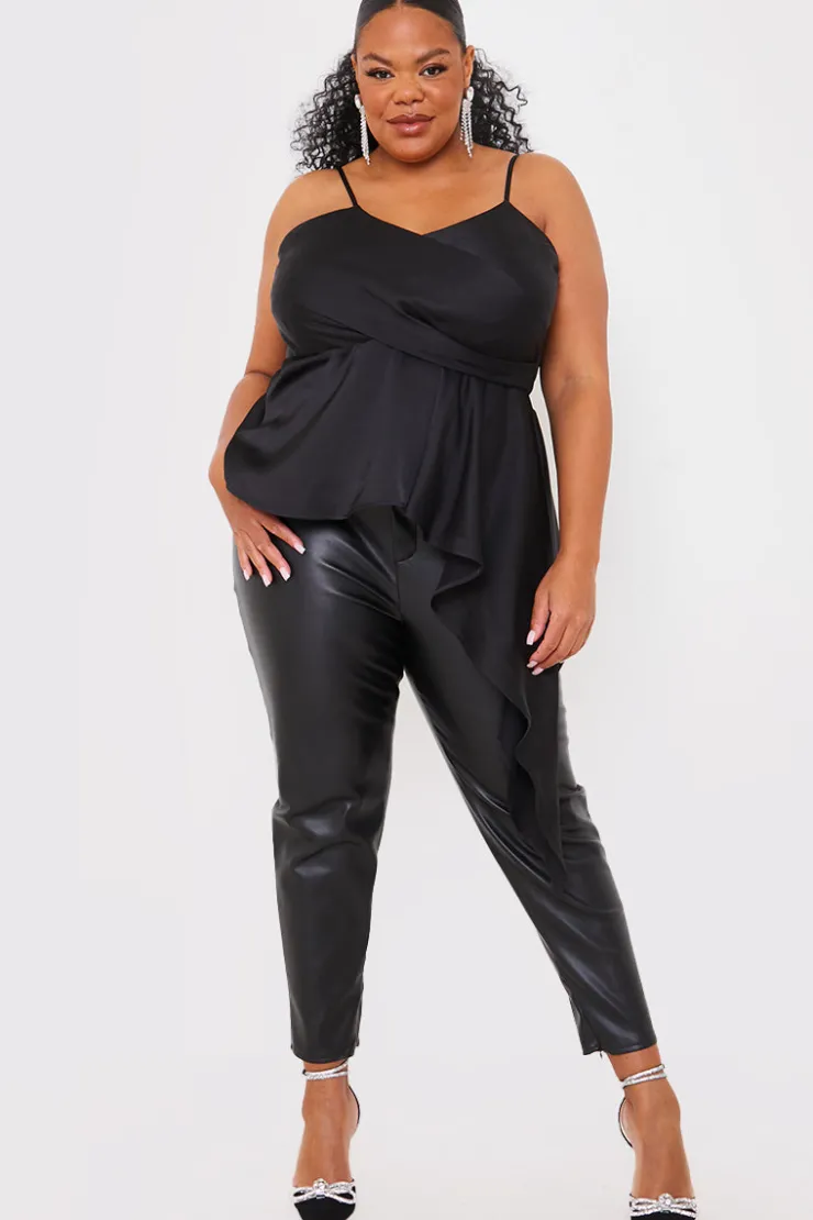 In the Style Satin Asymmetric Cami Top Black