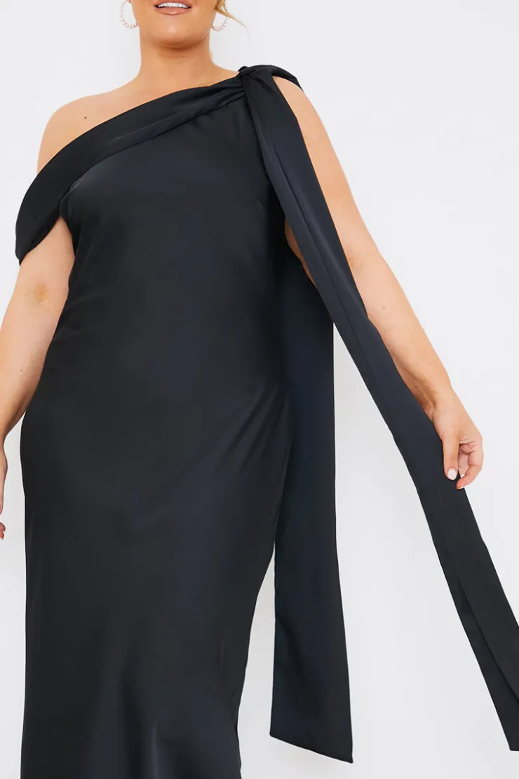 Sale In The Style Satin Asymmetric Draped Neckline Maxi Dress Black
