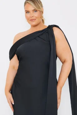 Sale In The Style Satin Asymmetric Draped Neckline Maxi Dress Black