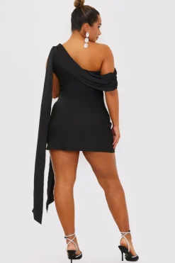 Outlet Terrie Mcevoy Satin Asymmetric Neckline Mini Dress Black