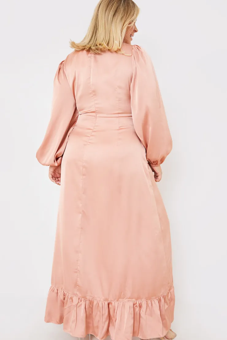 Outlet In the Style Satin Balloon Sleeve Maxi Dress Pink