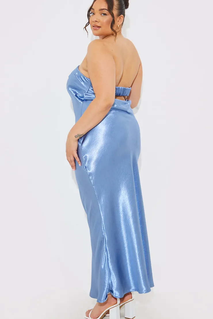 Outlet In The Style Satin Bandeau Cowl Back Cut Out Maxi Dress Blue